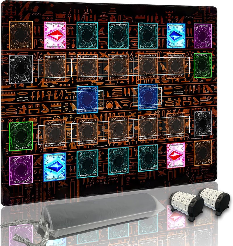 Extalas Stitched for Yugioh Playmat, 2-Player, Master Rule Duel Field Zones, Large Card Game Mat, Original Art Designs & Accessories (Egypt) - Image 1